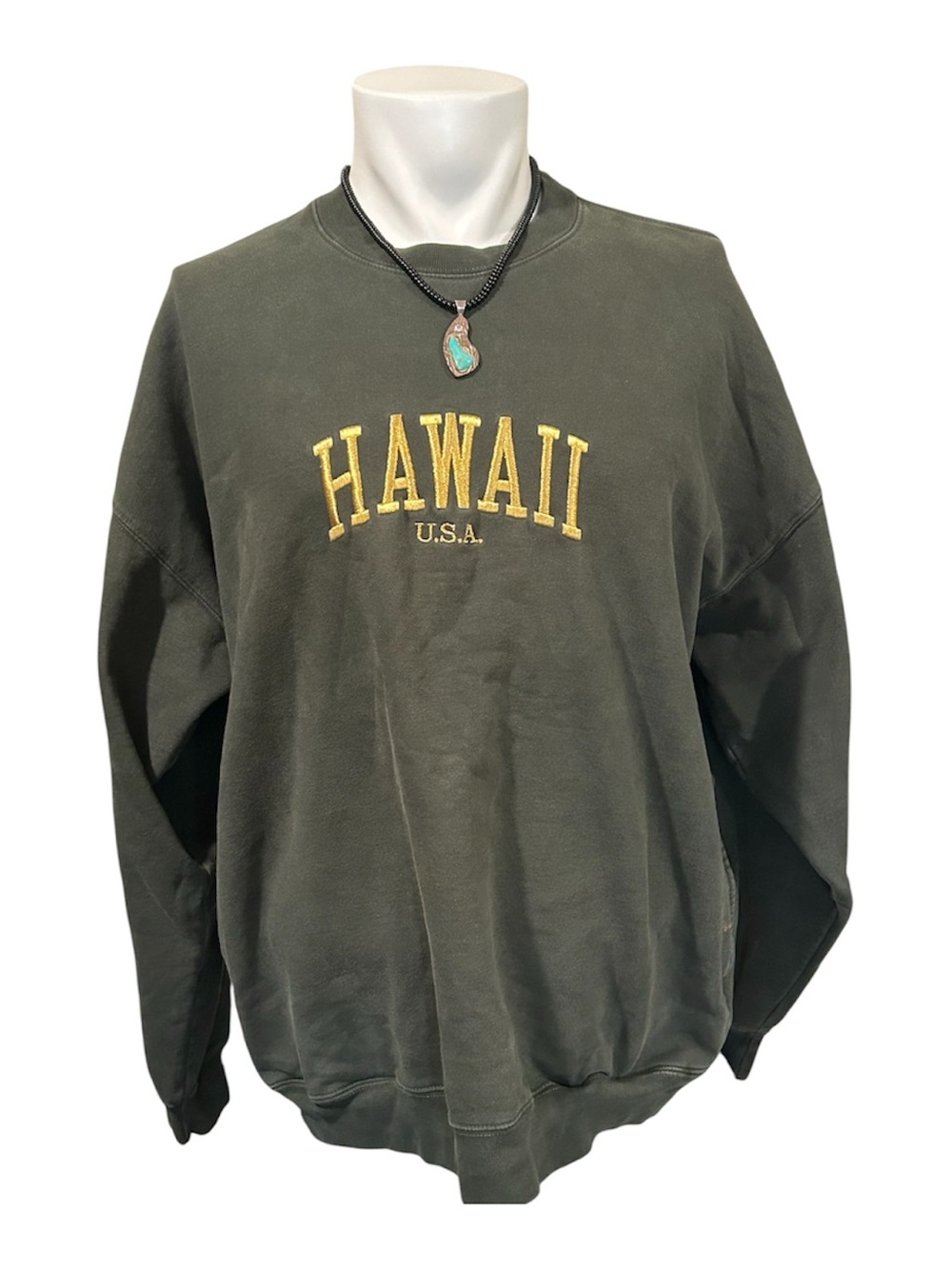 Brandy Melville Hawaii Crewneck Sweatshirt - Olive Green with Yellow Embroidery